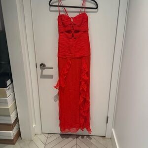 Shona Joy Maya Ruched Lace up Maxi in Hibiscus